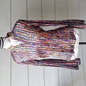 JS Collections Baroque Floral Bell Sleeve Sheer Panel 2-way Zip Jacket Size 8